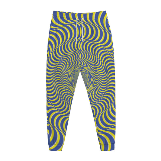 Blue And Yellow Illusory Motion Print Jogger Pants