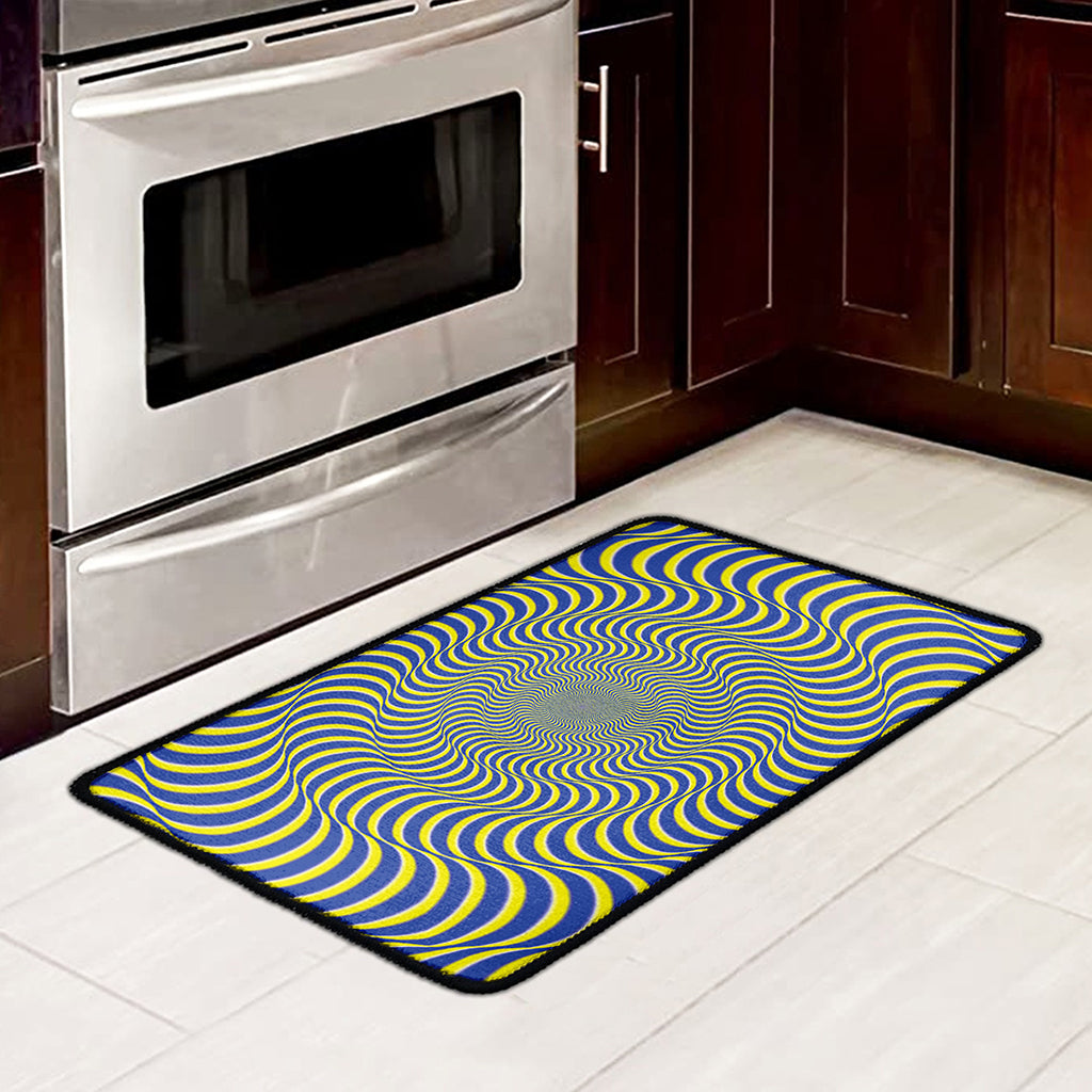 Blue And Yellow Illusory Motion Print Kitchen Mat
