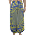 Blue And Yellow Illusory Motion Print Lantern Pants