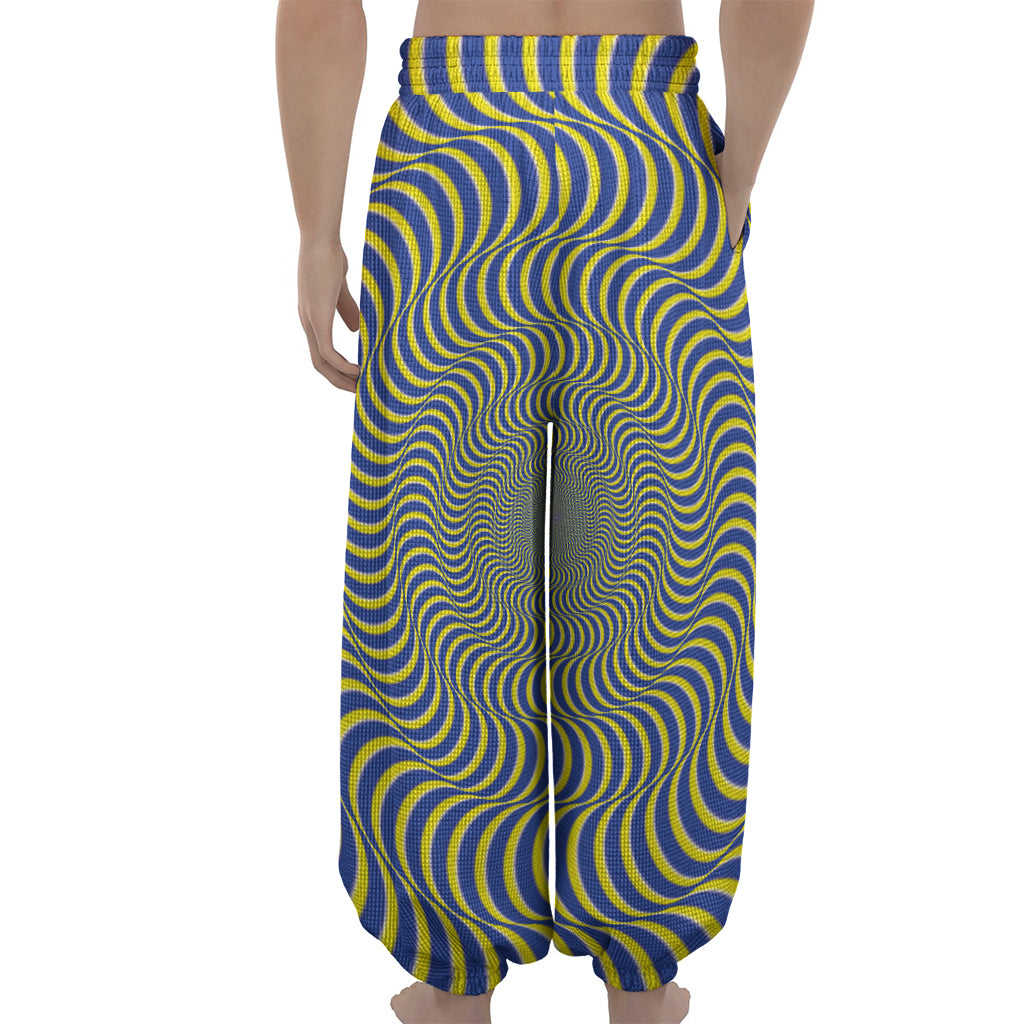Blue And Yellow Illusory Motion Print Lantern Pants