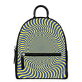 Blue And Yellow Illusory Motion Print Leather Backpack