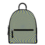 Blue And Yellow Illusory Motion Print Leather Backpack