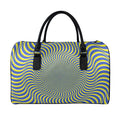 Blue And Yellow Illusory Motion Print Leather Duffel Bag