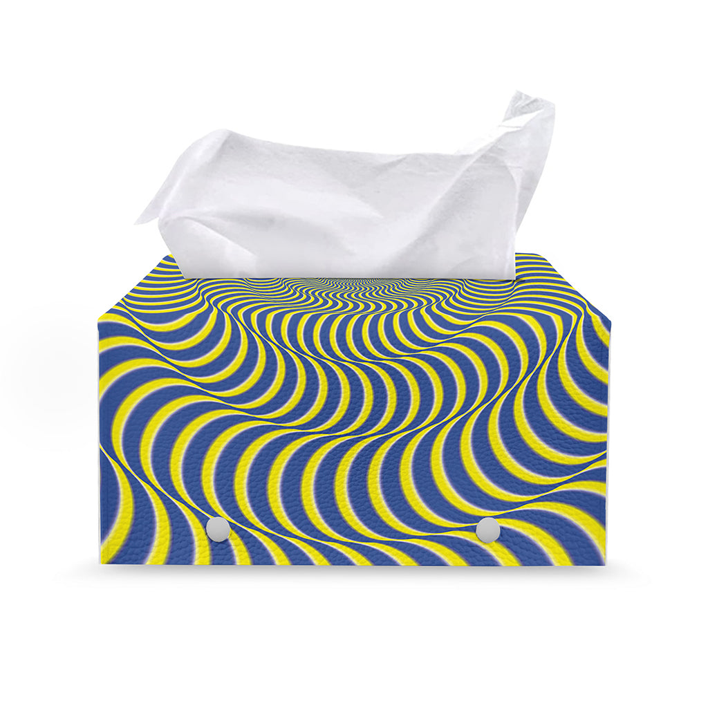 Blue And Yellow Illusory Motion Print Leather Tissue Box Cover