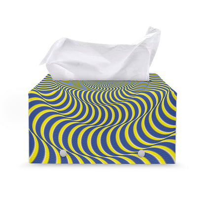 Blue And Yellow Illusory Motion Print Leather Tissue Box Cover