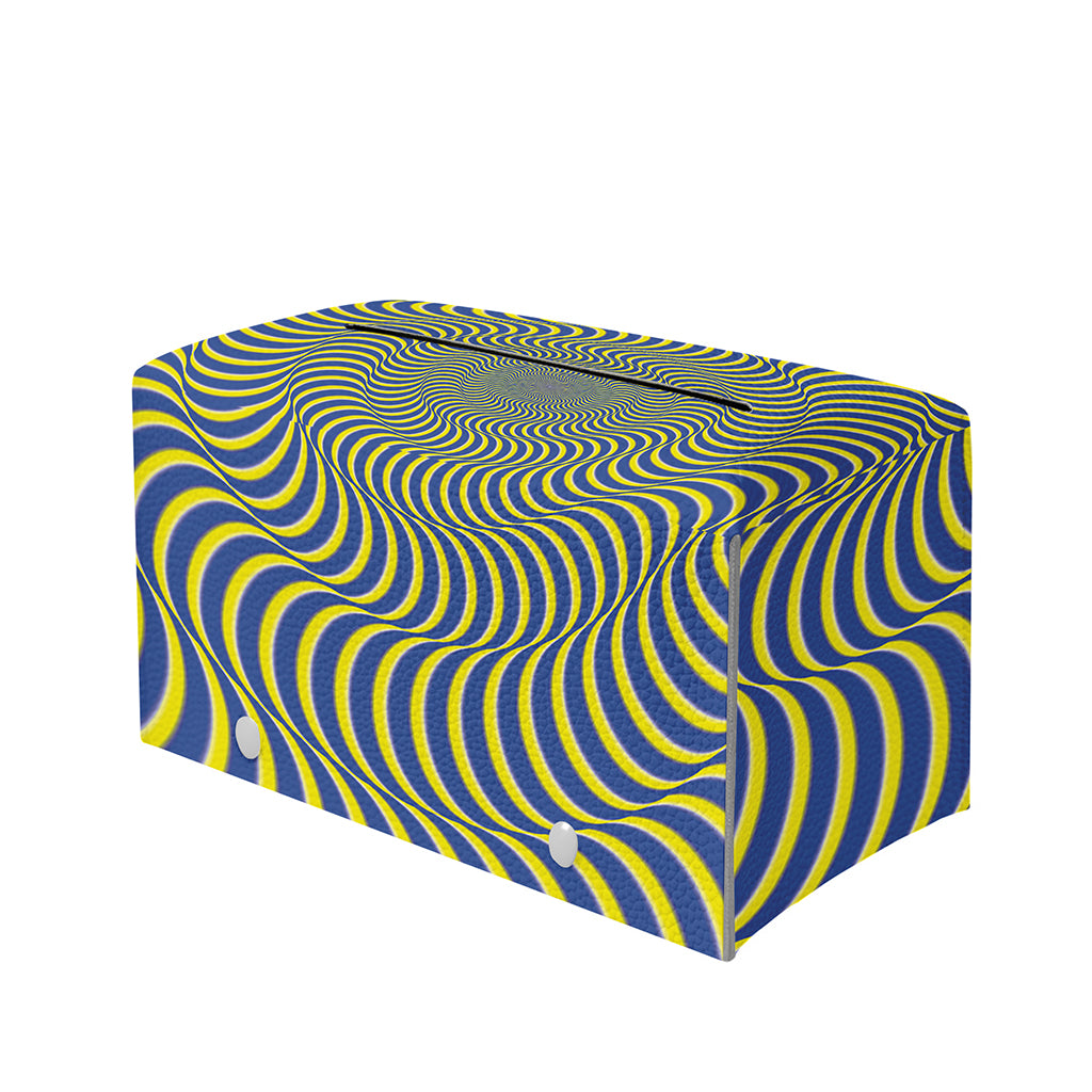 Blue And Yellow Illusory Motion Print Leather Tissue Box Cover