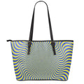 Blue And Yellow Illusory Motion Print Leather Tote Bag With Zipper