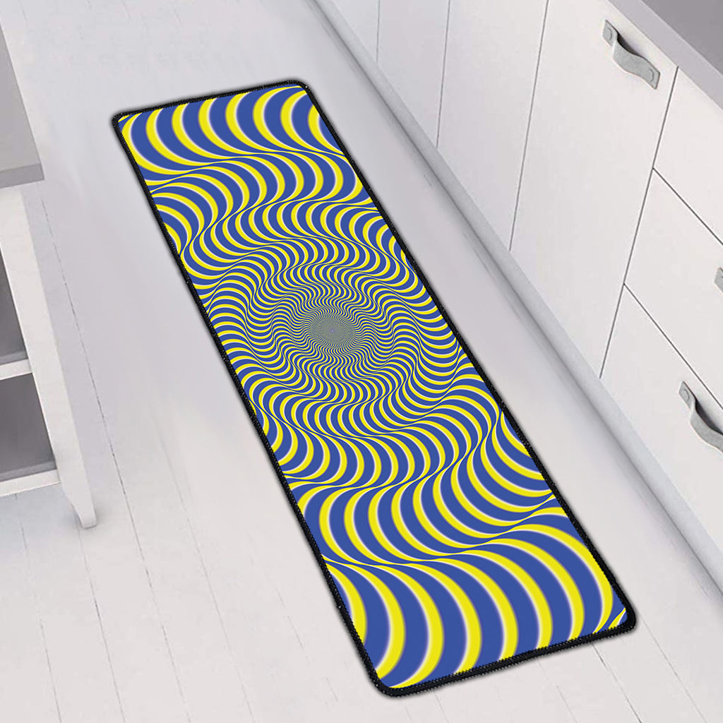 Blue And Yellow Illusory Motion Print Long Kitchen Mat