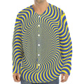 Blue And Yellow Illusory Motion Print Long Sleeve Baseball Jersey