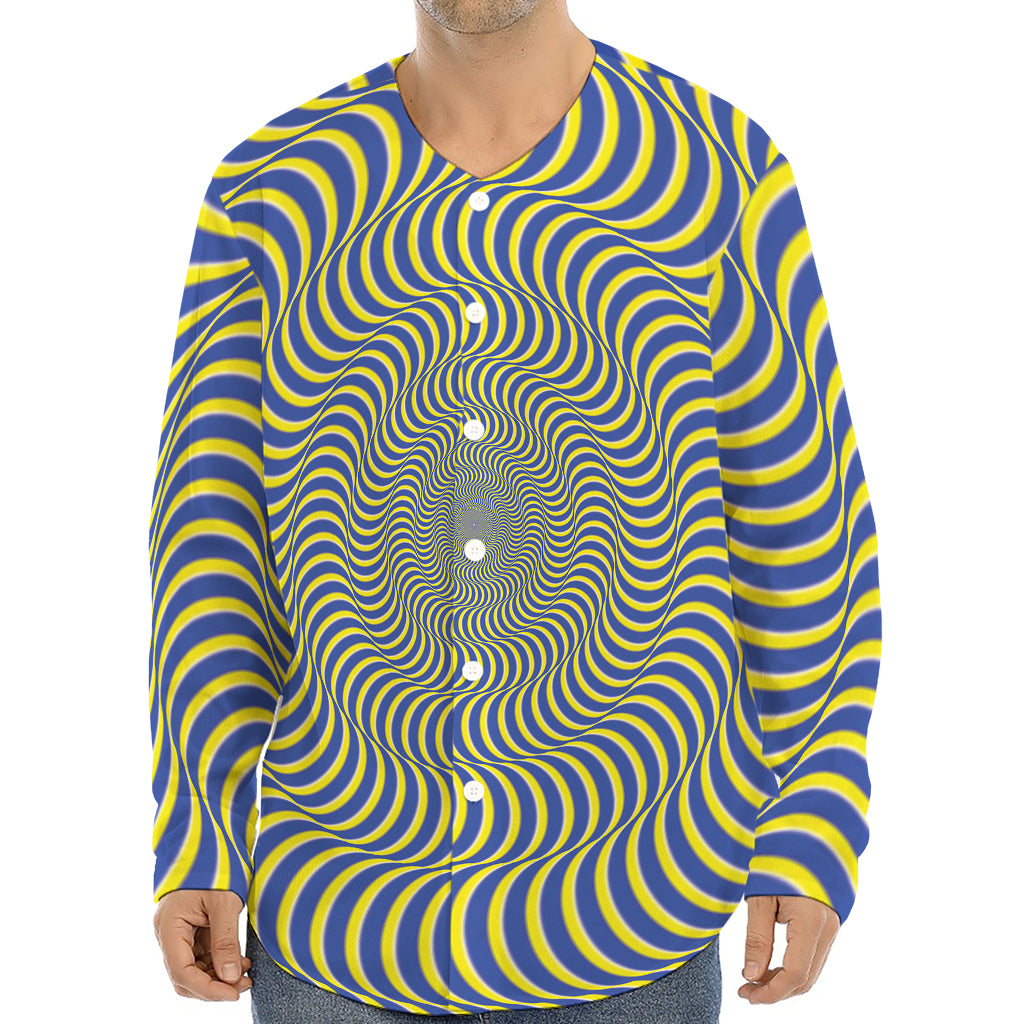 Blue And Yellow Illusory Motion Print Long Sleeve Baseball Jersey