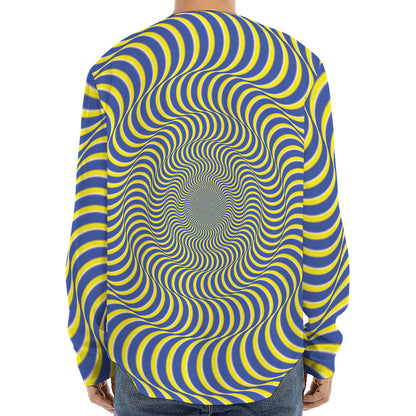 Blue And Yellow Illusory Motion Print Long Sleeve Baseball Jersey