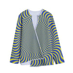Blue And Yellow Illusory Motion Print Long Sleeve Short Coat