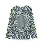 Blue And Yellow Illusory Motion Print Long Sleeve Short Coat