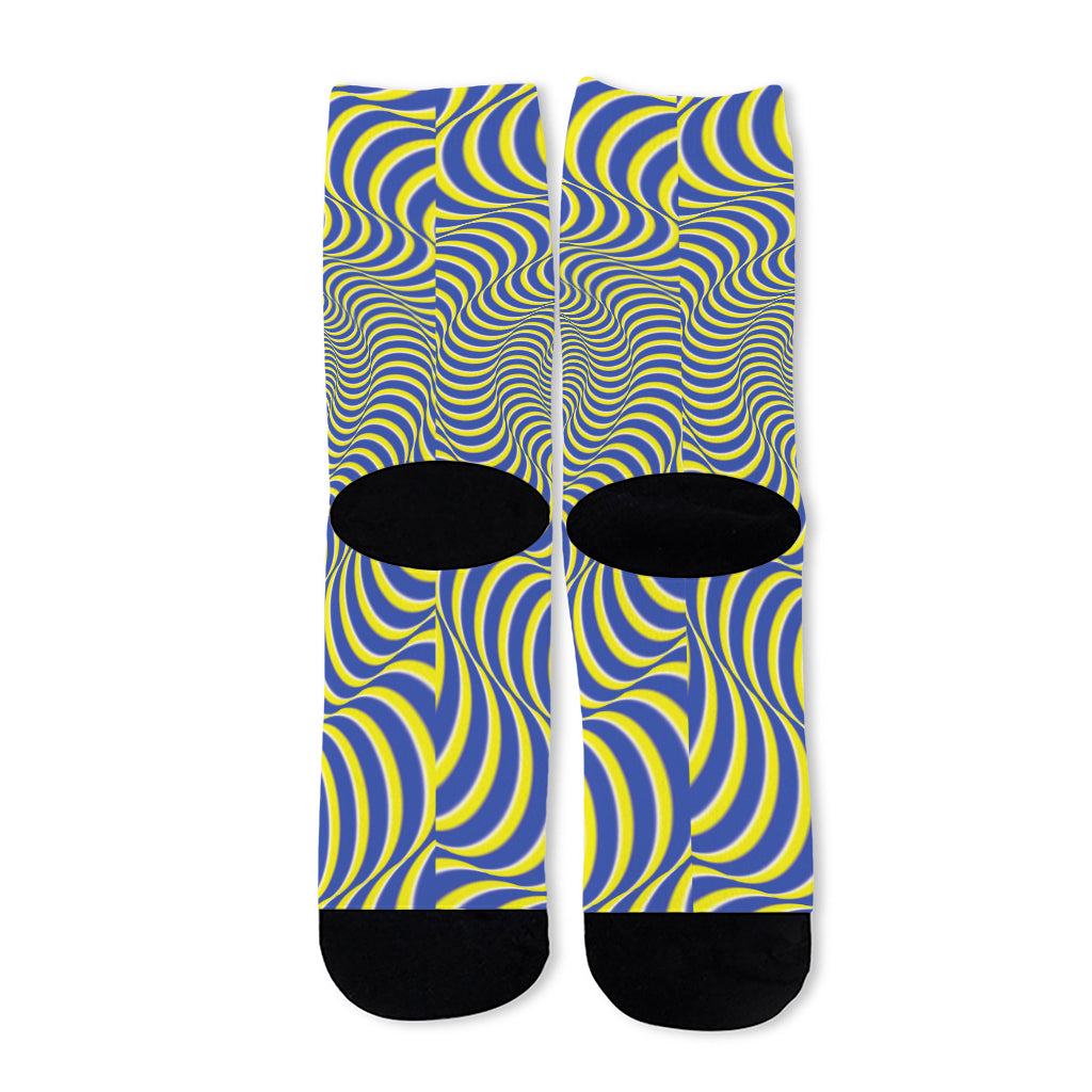 Blue And Yellow Illusory Motion Print Long Socks