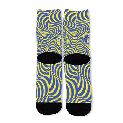 Blue And Yellow Illusory Motion Print Long Socks