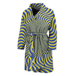 Blue And Yellow Illusory Motion Print Men's Bathrobe
