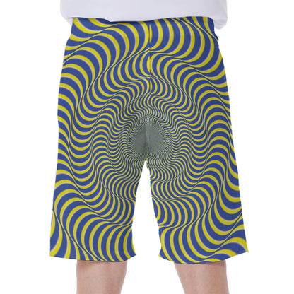 Blue And Yellow Illusory Motion Print Men's Beach Shorts