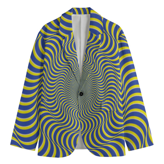 Blue And Yellow Illusory Motion Print Men's Blazer