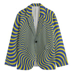 Blue And Yellow Illusory Motion Print Men's Blazer