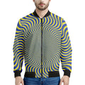 Blue And Yellow Illusory Motion Print Men's Bomber Jacket