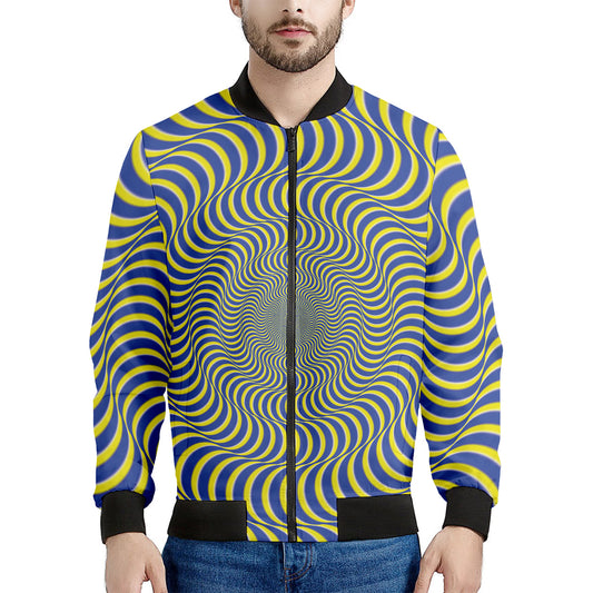 Blue And Yellow Illusory Motion Print Men's Bomber Jacket