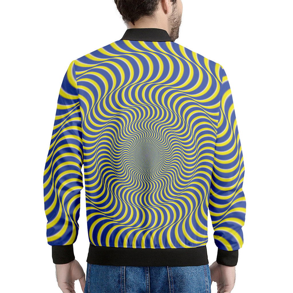 Blue And Yellow Illusory Motion Print Men's Bomber Jacket