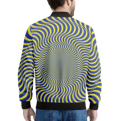 Blue And Yellow Illusory Motion Print Men's Bomber Jacket