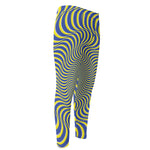 Blue And Yellow Illusory Motion Print Men's Compression Pants
