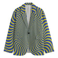 Blue And Yellow Illusory Motion Print Men's Cotton Blazer