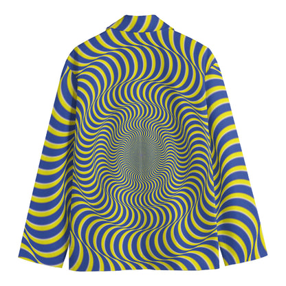 Blue And Yellow Illusory Motion Print Men's Cotton Blazer