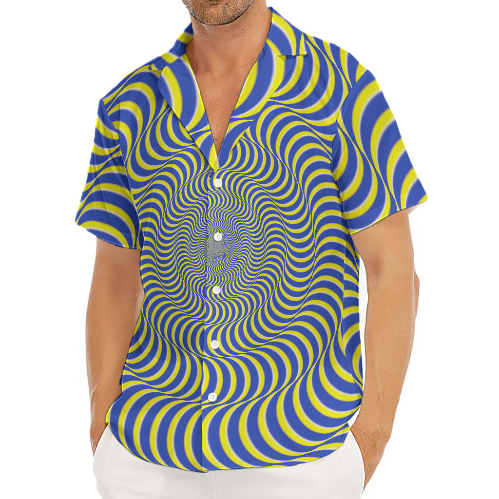 Blue And Yellow Illusory Motion Print Men's Deep V-Neck Shirt