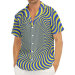 Blue And Yellow Illusory Motion Print Men's Deep V-Neck Shirt