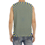 Blue And Yellow Illusory Motion Print Men's Fitness Tank Top