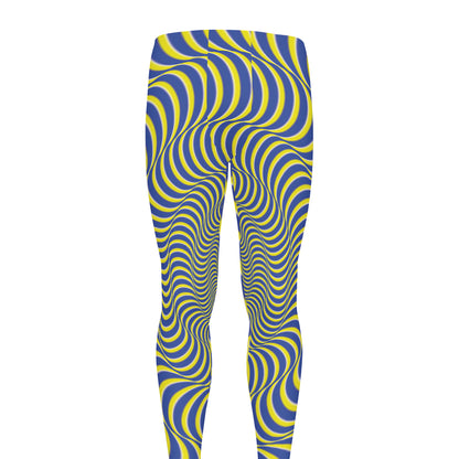 Blue And Yellow Illusory Motion Print Men's leggings