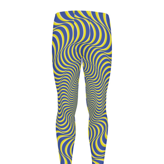 Blue And Yellow Illusory Motion Print Men's leggings