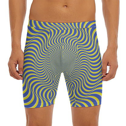 Blue And Yellow Illusory Motion Print Men's Long Boxer Briefs