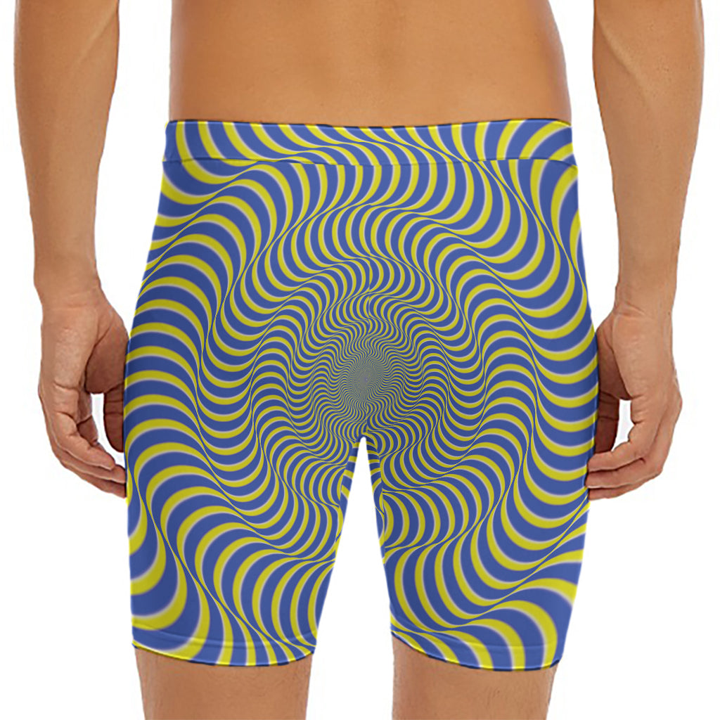 Blue And Yellow Illusory Motion Print Men's Long Boxer Briefs