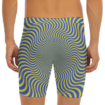 Blue And Yellow Illusory Motion Print Men's Long Boxer Briefs