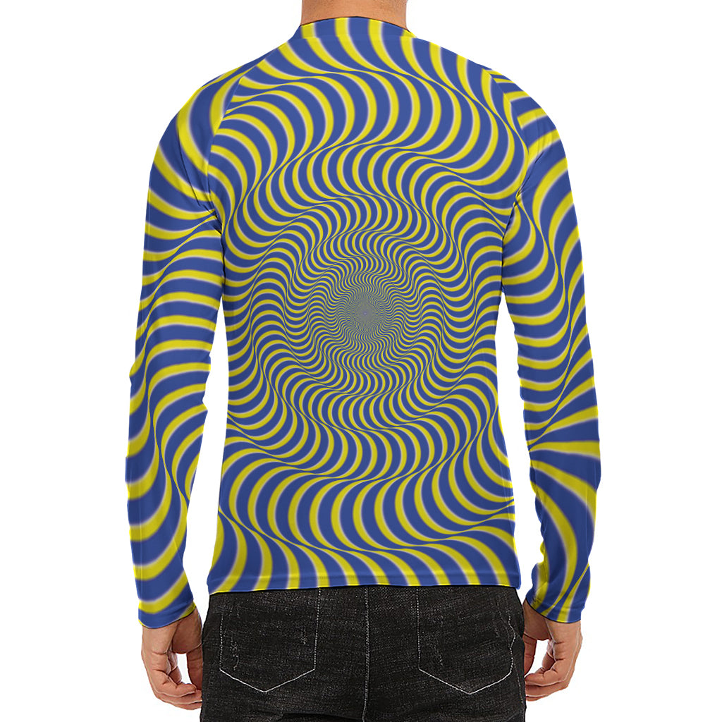 Blue And Yellow Illusory Motion Print Men's Long Sleeve Rash Guard