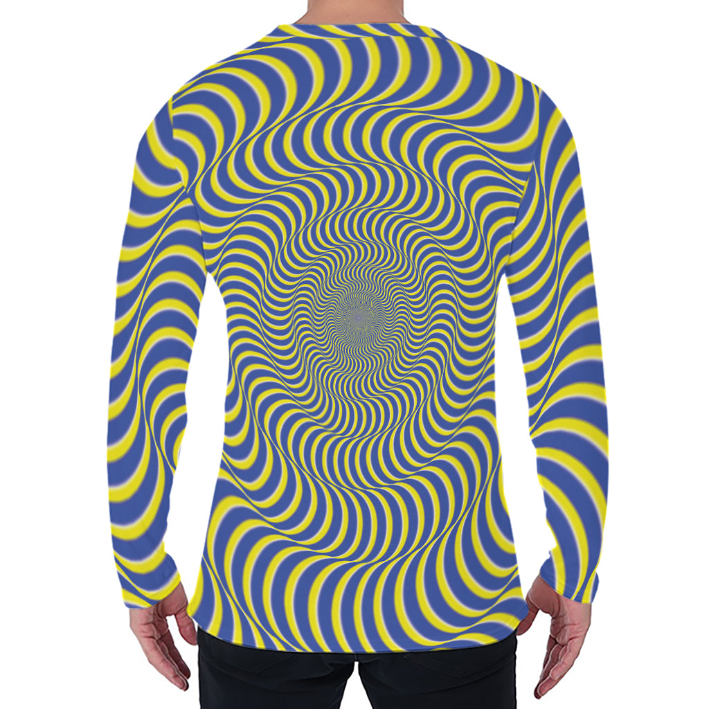 Blue And Yellow Illusory Motion Print Men's Long Sleeve T-Shirt