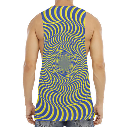 Blue And Yellow Illusory Motion Print Men's Muscle Tank Top