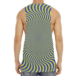 Blue And Yellow Illusory Motion Print Men's Muscle Tank Top