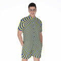 Blue And Yellow Illusory Motion Print Men's Romper