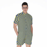 Blue And Yellow Illusory Motion Print Men's Rompers