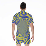 Blue And Yellow Illusory Motion Print Men's Rompers