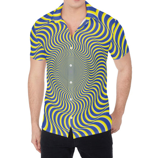 Blue And Yellow Illusory Motion Print Men's Shirt