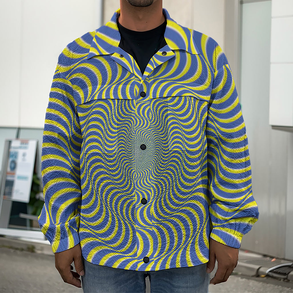 Blue And Yellow Illusory Motion Print Men's Shirt Jacket
