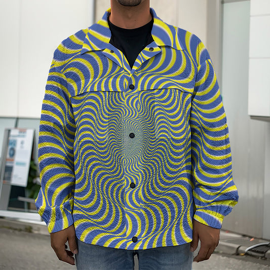 Blue And Yellow Illusory Motion Print Men's Shirt Jacket