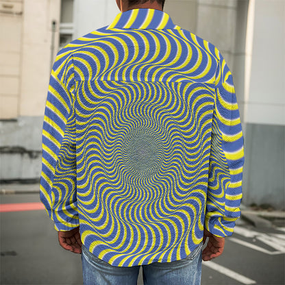 Blue And Yellow Illusory Motion Print Men's Shirt Jacket