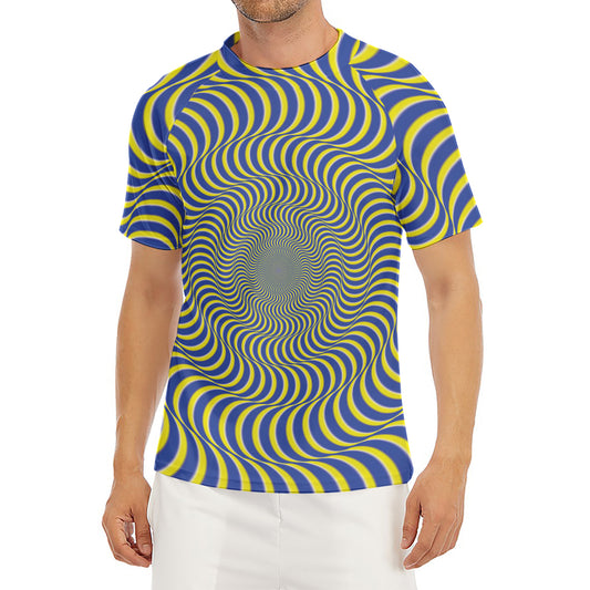 Blue And Yellow Illusory Motion Print Men's Short Sleeve Rash Guard
